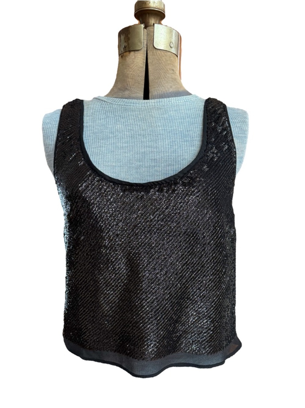 Banana Republic Black Sequin Embellished Tank, Scoop Neck Scoop Back